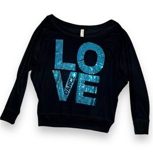 Bella Sequined LOVE DANCE Dolman Sleeve Top Women’s Size M